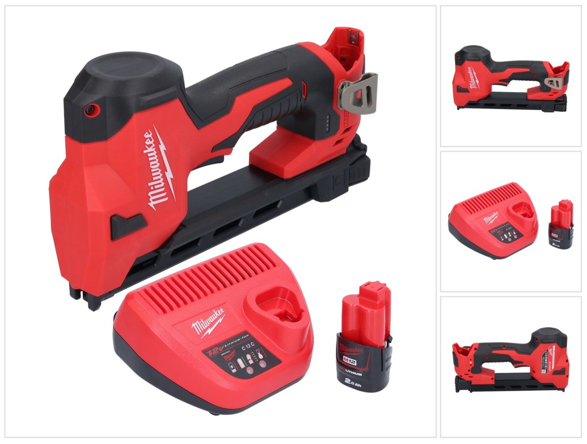 Agrafeuse sur batterie Milwaukee M12 BCST-201 12 V 19 x 25,4 mm + 1x batterie 2,0 Ah + chargeur