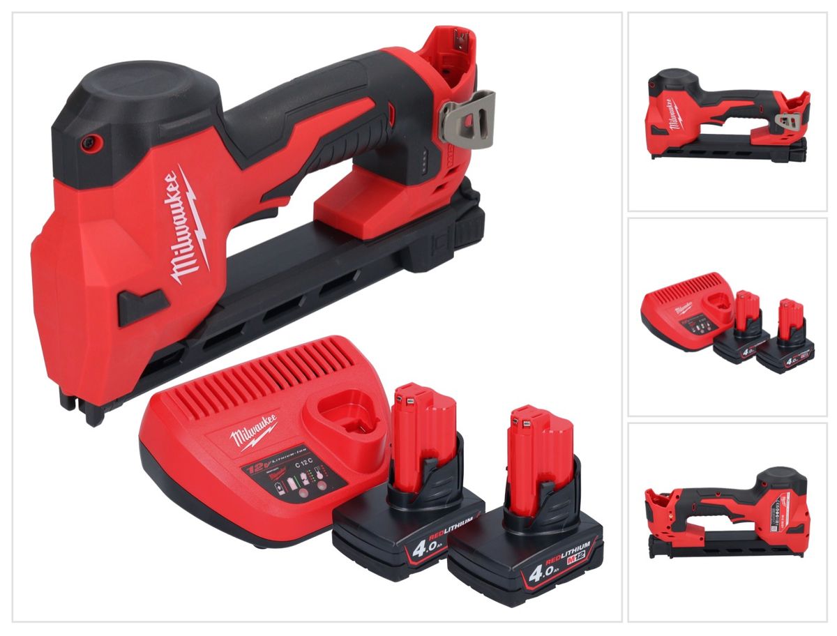 Agrafeuse à batterie Milwaukee M12 BCST-402 12 V 19 x 25,4 mm + 2x batteries 4,0 Ah + chargeur