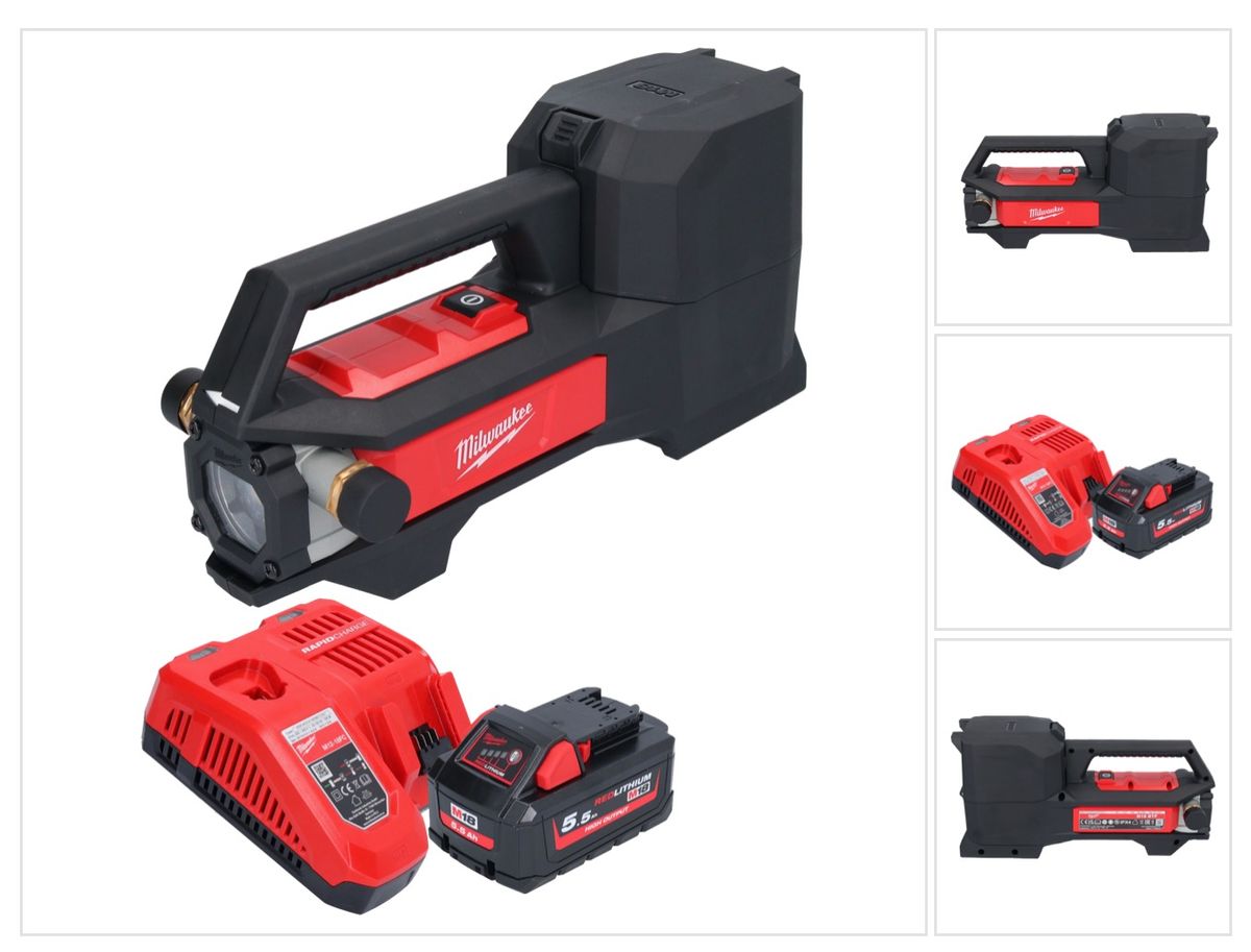 Pompe de transfert de batterie Milwaukee M18 BTP-551 18 V 1817 l/h + 1x batterie 5,5 Ah + chargeur