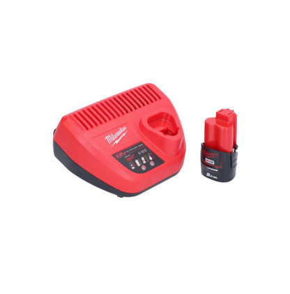 Appareil de nettoyage de tuyaux sur batterie Milwaukee M12 BDC8-201C 12 V + 1x batterie 2,0 Ah + chargeur + spirale + seau