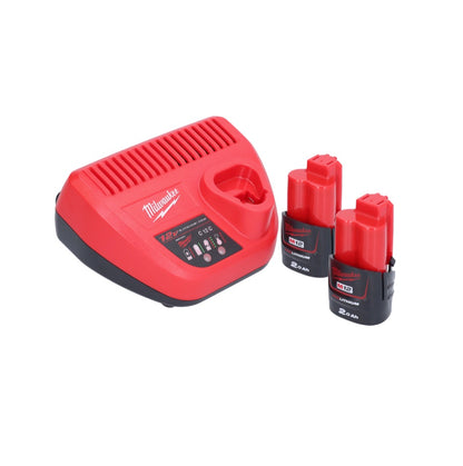 Appareil de nettoyage de tuyaux sur batterie Milwaukee M12 BDC8-202C 12 V + 2x batteries 2,0 Ah + chargeur + spirale + seau