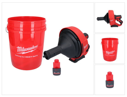 Milwaukee M12 BDC8-251C Akku Rohrreinigungsgerät 12 V + 1x Akku 2,5 Ah + Spirale + Eimer - ohne Ladegerät