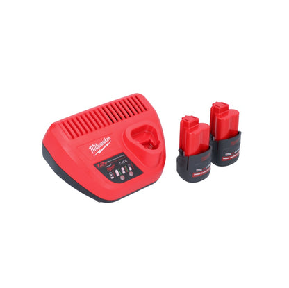 Appareil de nettoyage de tuyaux sur batterie Milwaukee M12 BDC8-252C 12 V + 2x batteries 2,5 Ah + chargeur + spirale + seau