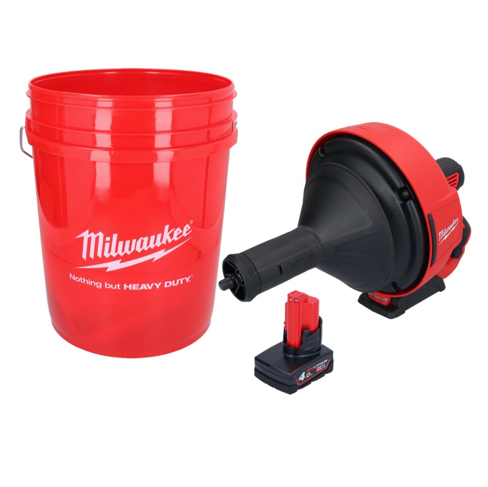 Appareil de nettoyage de tuyaux sur batterie Milwaukee M12 BDC8-401C 12 V + 1x batterie 4,0 Ah + spirale + seau - sans chargeur