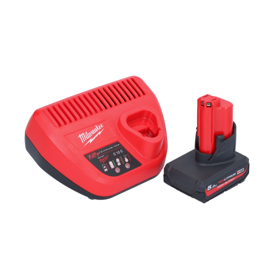 Appareil de nettoyage de tuyaux sur batterie Milwaukee M12 BDC8-501C 12 V + 1x batterie 5,0 Ah + chargeur + spirale + seau