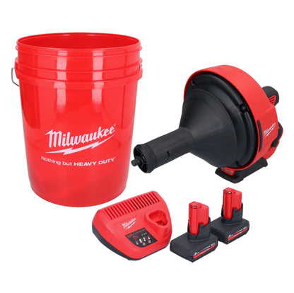 Milwaukee M12 BDC8-502C Akku Rohrreinigungsgerät 12 V + 2x Akku 5,0 Ah + Ladegerät + Spirale + Eimer