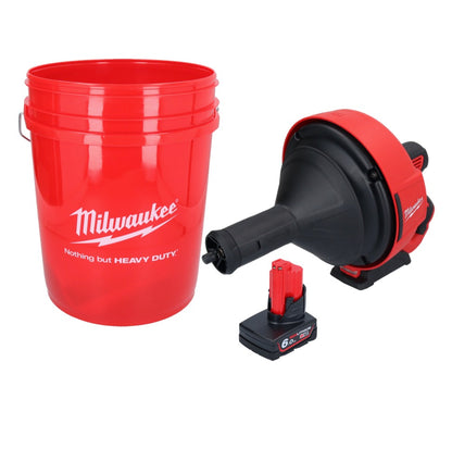 Appareil de nettoyage de tuyaux sur batterie Milwaukee M12 BDC8-601C 12 V + 1x batterie 6,0 Ah + spirale + seau - sans chargeur