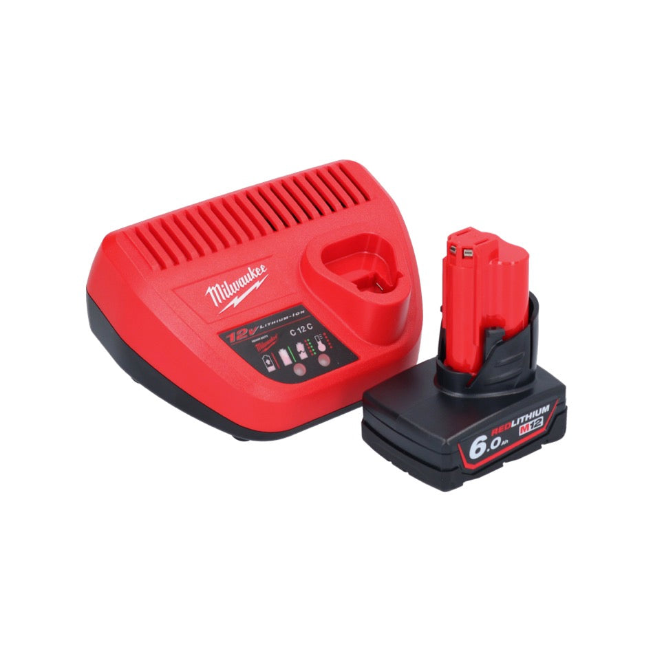 Appareil de nettoyage de tuyaux sur batterie Milwaukee M12 BDC8-601C 12 V + 1x batterie 6,0 Ah + chargeur + spirale + seau