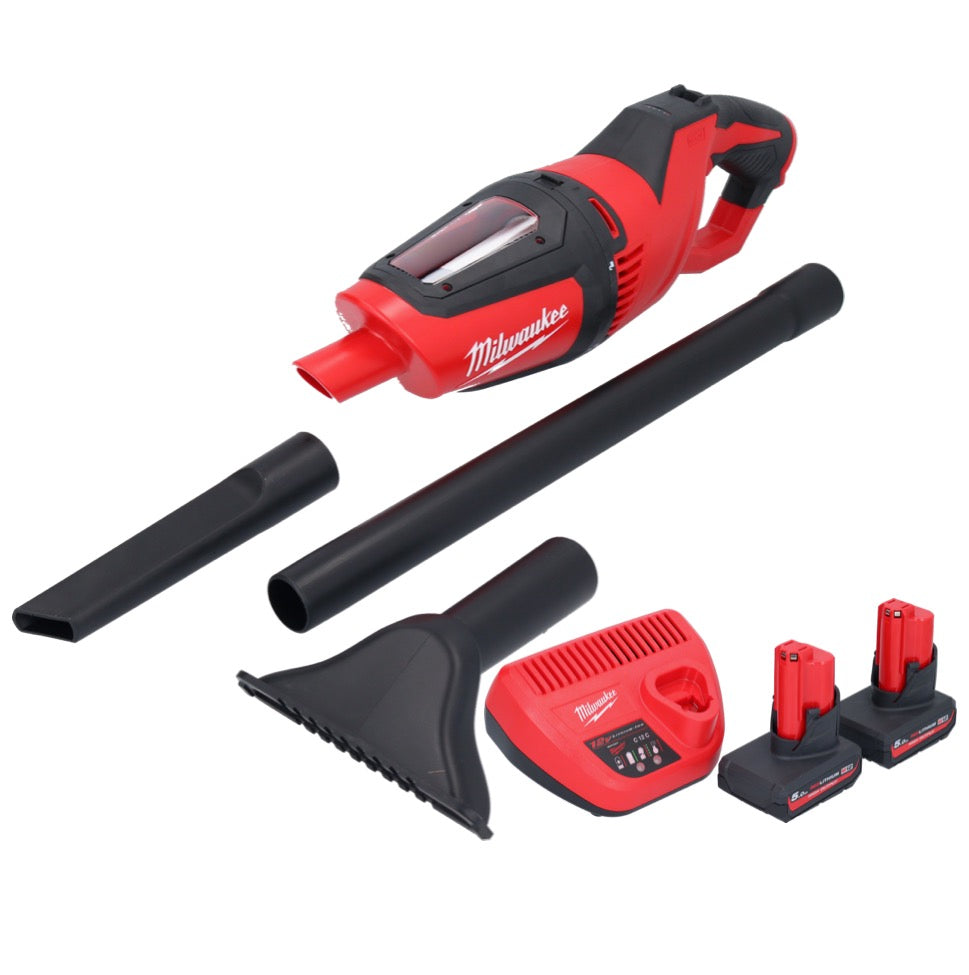 Aspirateur à batterie Milwaukee M12 HV-502 12 V + 2x batteries 5,0 Ah + chargeur