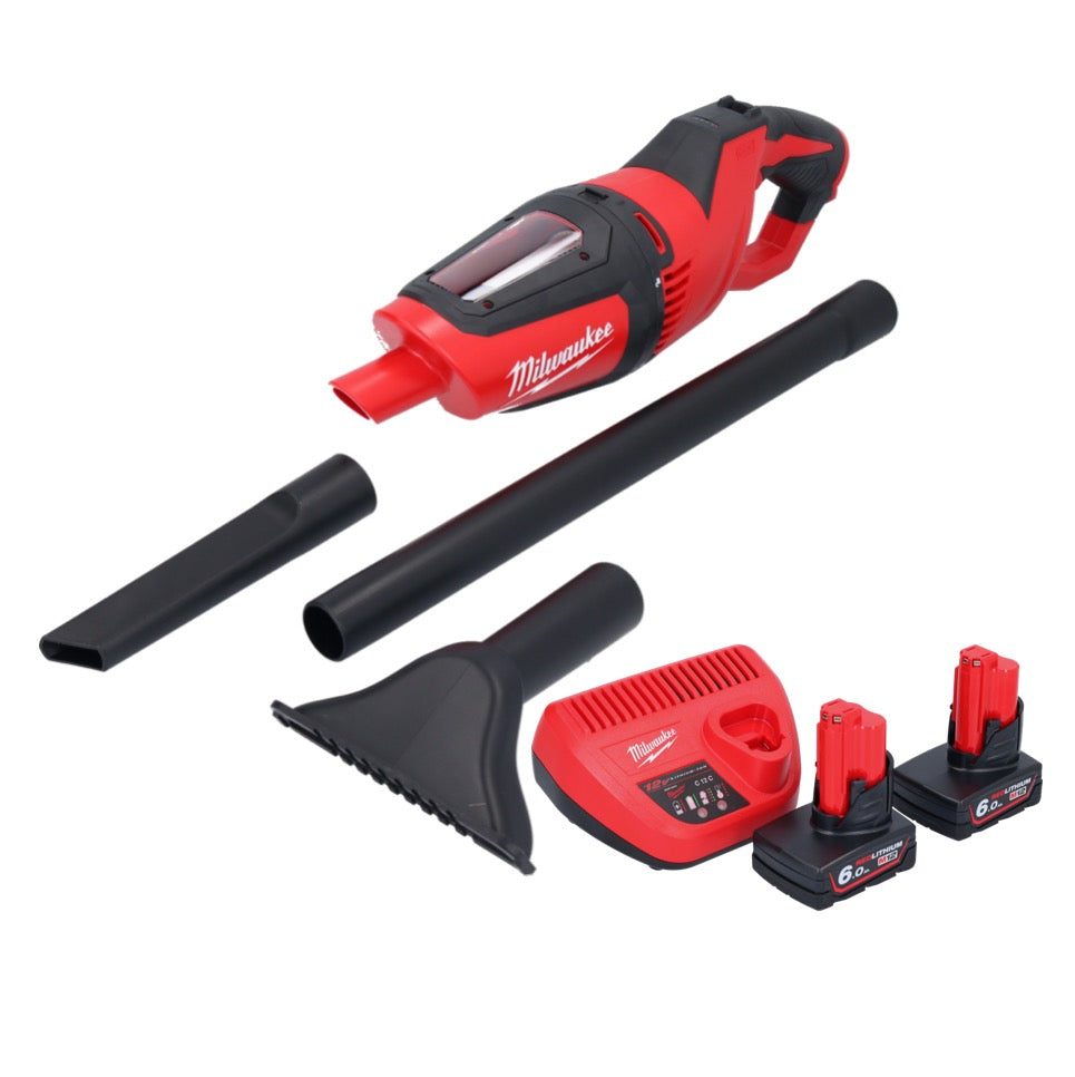 Aspirateur à batterie Milwaukee M12 HV-602 12 V + 2x batteries 6,0 Ah + chargeur