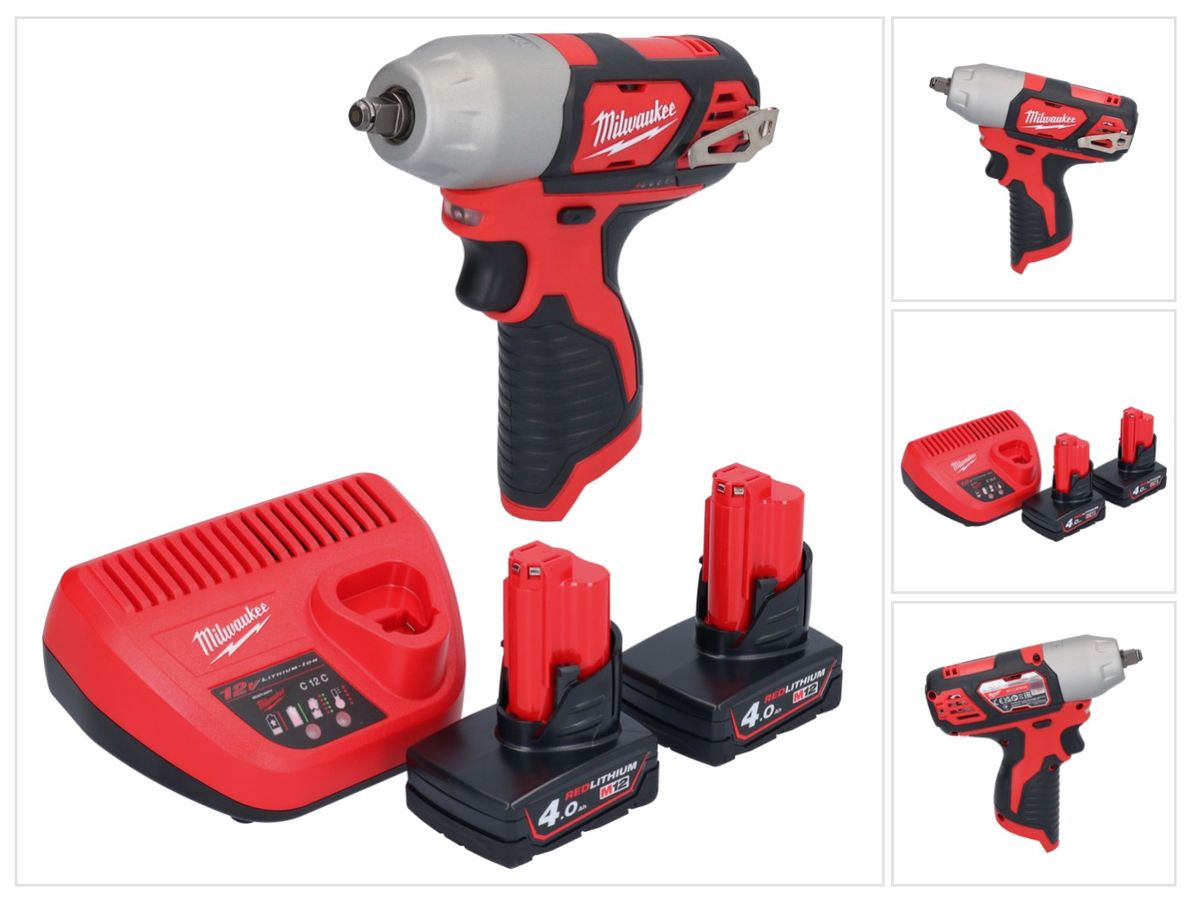 Clé à chocs sans fil Milwaukee M12 BIW38-402 12 V 135 Nm 3/8˝ + 2x batteries 4,0 Ah + chargeur