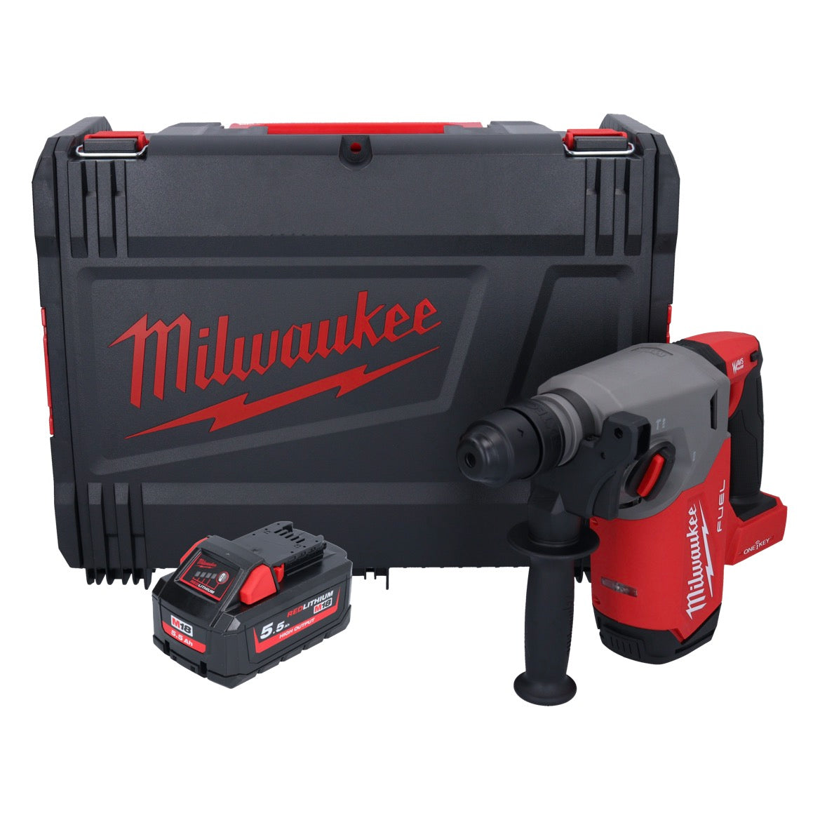 Marteau combiné à batterie Milwaukee M18 ONEFHX-551X 18 V 2,5 J SDS-Plus brushless + 1x batterie 5,5 Ah + boîtier HD - sans chargeur