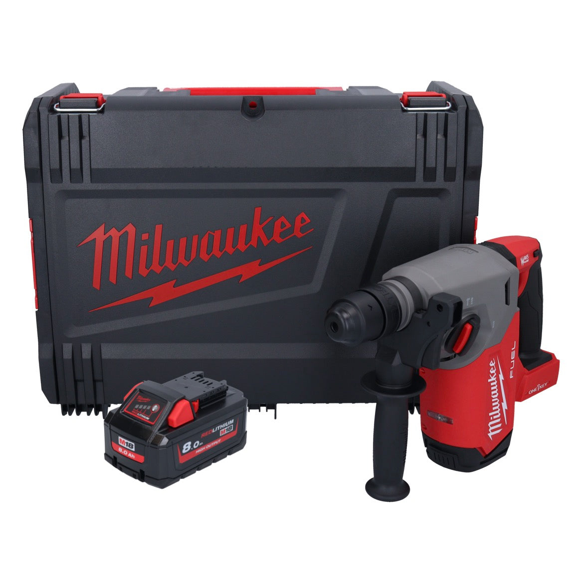 Marteau combiné à batterie Milwaukee M18 ONEFHX-801X 18 V 2,5 J SDS-Plus brushless + 1x batterie 8,0 Ah + boîtier HD - sans chargeur