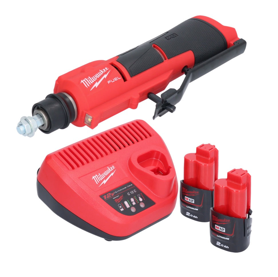 Dégrossisseur de pneu à batterie Milwaukee M12 FTB-202 12 V 7/16" Hex Brushless + 2x batterie 2,0 Ah + chargeur