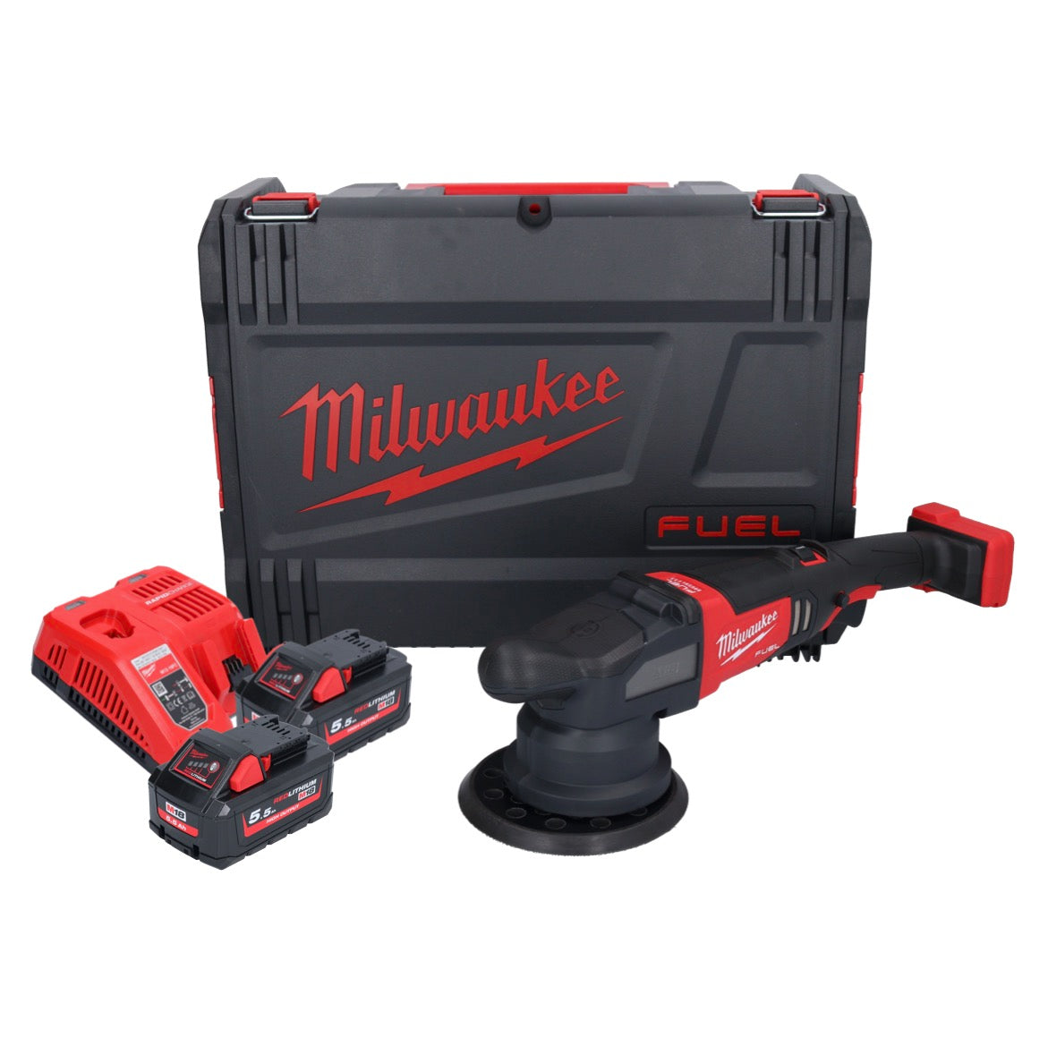 Polisseuse excentrique sur batterie Milwaukee M18 FROP21-552X 18 V 150 mm brushless + 2x batteries 5,5 Ah + chargeur + boîtier HD