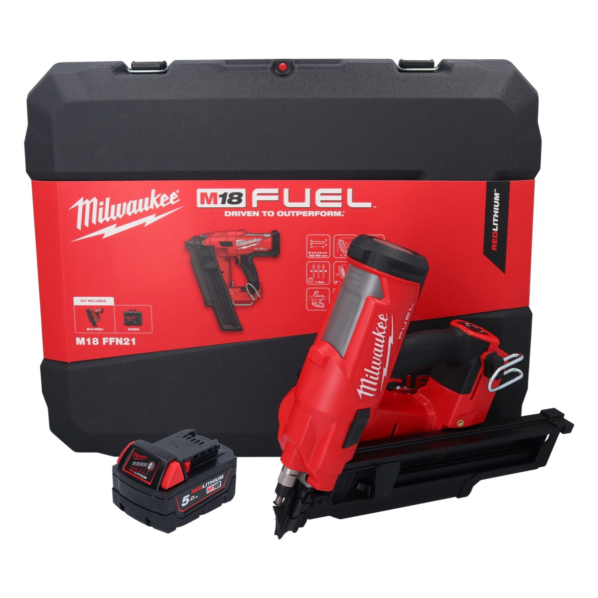 Milwaukee M18 FFN21-501C Akku Nagler 18 V 50 - 90 mm Brushless + 1x Akku 5,0 Ah + Koffer - ohne Ladegerät