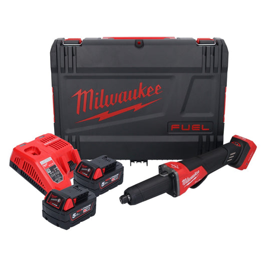 Meuleuse droite à batterie Milwaukee M18 FDGROVPDB-502X 18 V brushless + 2x batteries 5,0 Ah + chargeur + boîtier HD