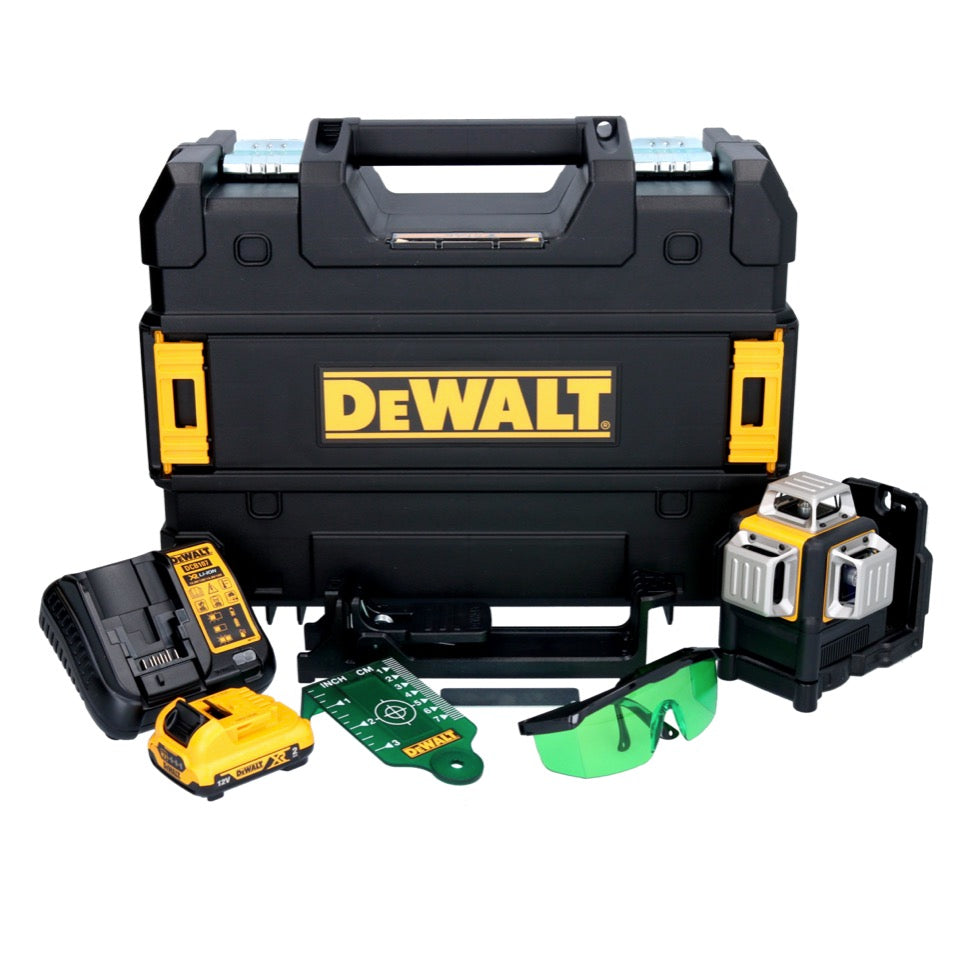 Dewalt DCE 089 D1G batterie laser multiligne 12 V 3x 360° vert + 1x batterie 2,0 Ah + chargeur + TSTAK