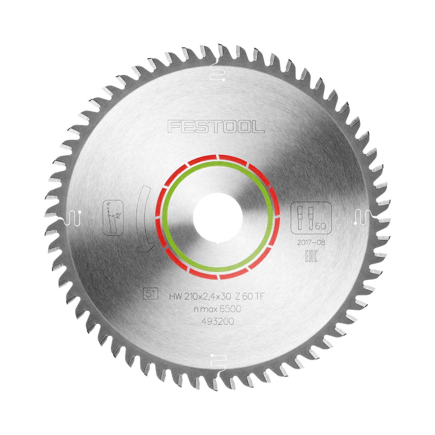 Lame de scie circulaire Festool HW 210x2,4x30 TF60 STRATIFIÉ/HPL (493200) 210 x 2,4 x 30 mm 60 dents pour stratifiés, panneaux enduits, verre acrylique, panneaux en résine mélamine et matériaux à surface solide