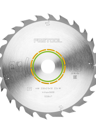 Lame de scie circulaire Festool HW 230x2,5x30 W24 WOOD STANDARD (500647) 230 x 2,5 x 30 mm 24 dents pour tous les matériaux en bois, panneaux de matériaux de construction, plastiques souples, coupes grossières