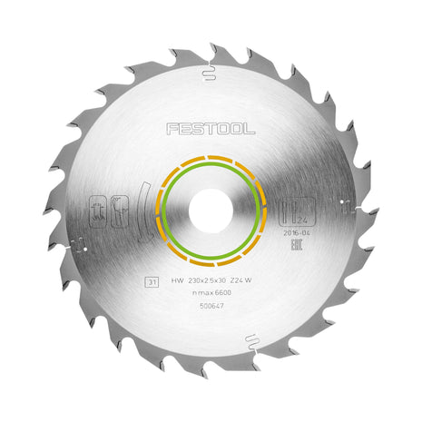 Lame de scie circulaire Festool HW 230x2,5x30 W24 WOOD STANDARD (500647) 230 x 2,5 x 30 mm 24 dents pour tous les matériaux en bois, panneaux de matériaux de construction, plastiques souples, coupes grossières