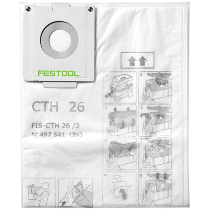 Festool FIS-CTH 26/3 sac filtrant de sécurité 24 l classe de poussière H 3 pièces (497541) pour aspirateur mobile CTH 26