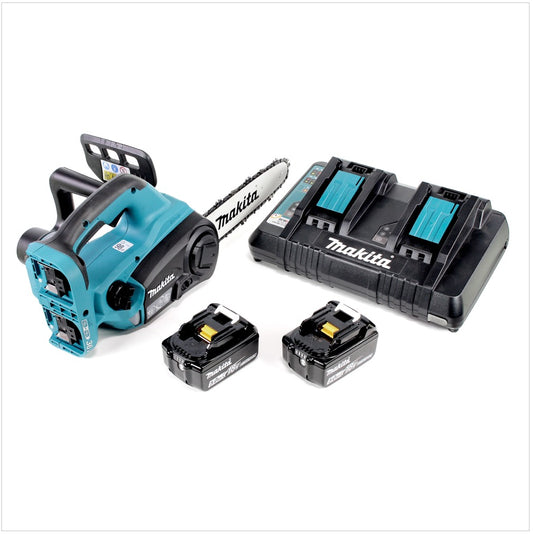 Makita DUC 252 PT2 Akku Kettensäge 36V ( 2x18V ) 25 cm + 2x 5,0 Ah Akku + Doppelladegerät - Toolbrothers