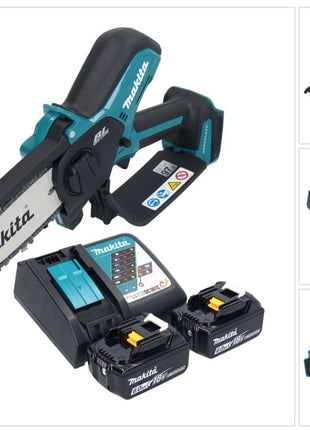 Tronçonneuse à batterie Makita DUC 150 RG201 18 V 15 cm sans balais + 2x batteries 6,0 Ah + chargeur