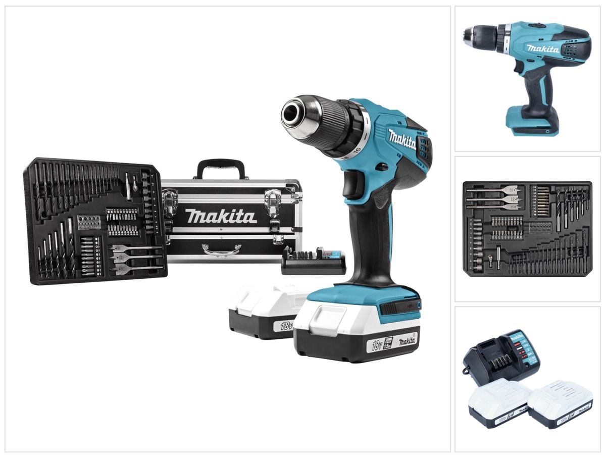 Makita DF 457 DWEX2 perceuse-visseuse sans fil 18 V 42 Nm série G + 2x batteries 1,5 Ah + chargeur + jeu d'accessoires 70 pièces + mallette