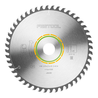 Festool HW 225x2,6x30 Lame de scie circulaire W48 WOOD FINE CUT (488289) 225 x 2,6 x 30 mm 48 dents pour panneaux lattés, contreplaqué, panneaux multiplex, verre acrylique, MDF