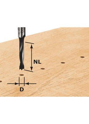 Foret à cheville Festool HW D3/16 3 x 16 x 55 x 8 mm (491065) pour défonceuse OF 900, OF 1000, OF 1010, OF 1010 R, OF 1400