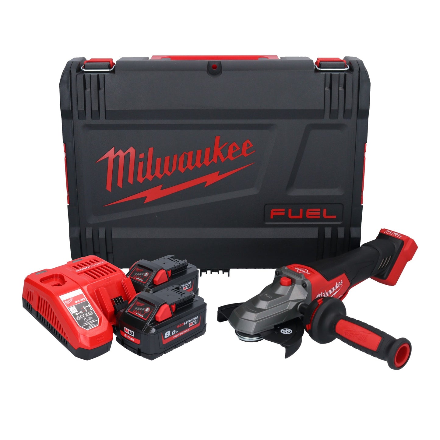 Meuleuse d'angle à tête plate sur batterie Milwaukee M18 FSAGF125XPDB-802X 18 V 125 mm brushless + 2x batterie 8,0 Ah + chargeur + boîtier HD