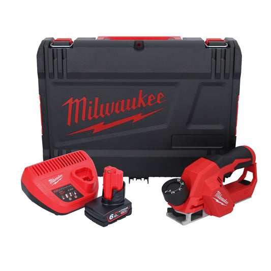 Raboteuse sur batterie Milwaukee M12 BLP-601X 12 V 51 mm brushless + 1x batterie 6,0 Ah + chargeur + boîtier HD