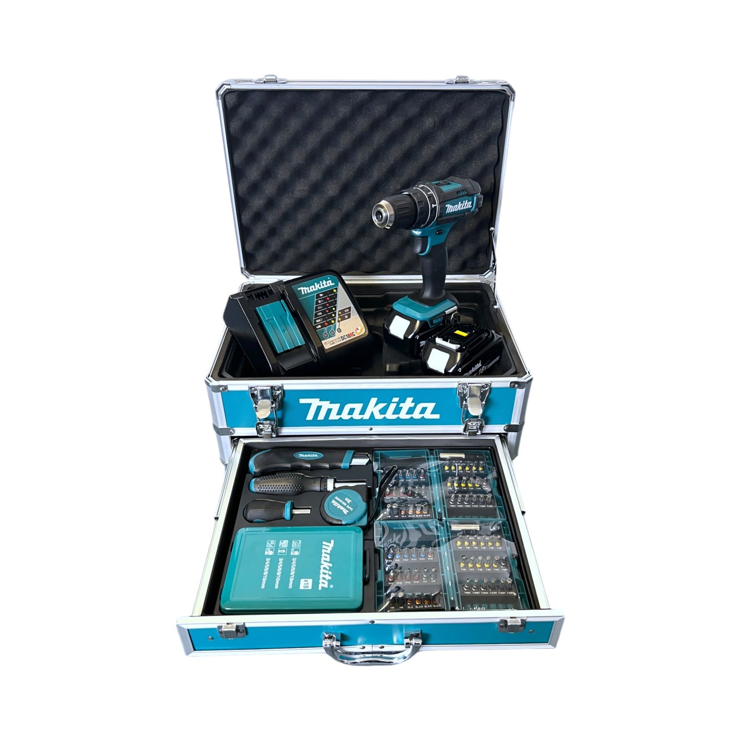 Makita DHP 482 RFX9 perceuse à percussion sans fil 18 V 62 Nm + 2x batteries 3,0 Ah + chargeur + jeu d'accessoires + mallette