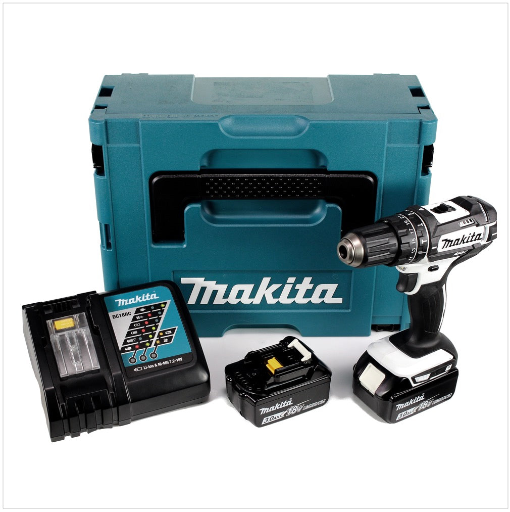 Makita DHP 482 RFJ W Akku Schlagbohrschrauber 18 V 62Nm + 2x Akkus 3,0Ah + Ladegerät + Makpac - Toolbrothers