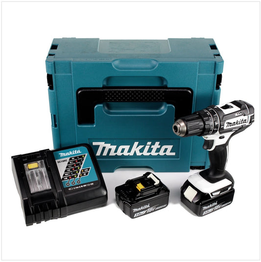 Makita DHP 482 RFJ W Akku Schlagbohrschrauber 18 V 62Nm + 2x Akkus 3,0Ah + Ladegerät + Makpac - Toolbrothers