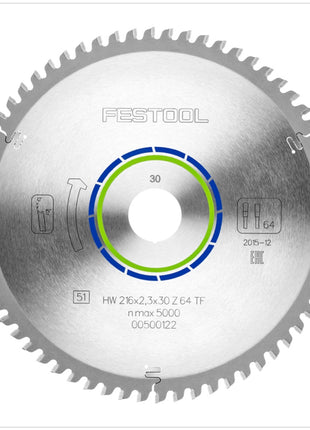 Festool Spezial Kreissägeblatt HW 216 x 30 x 2,3 mm TF64 216 mm 64 Zähne ( 500122 ) - Toolbrothers