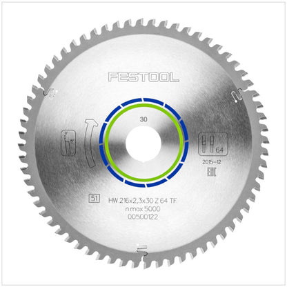 Festool Spezial Kreissägeblatt HW 216 x 30 x 2,3 mm TF64 216 mm 64 Zähne ( 500122 ) - Toolbrothers