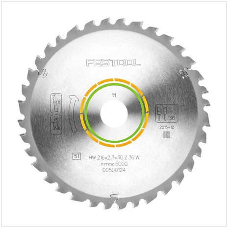 Festool Universal Kreissägeblatt HW 216 x 30 x 2,3 mm W36 216 mm 36 Zähne ( 500124 ) - Toolbrothers