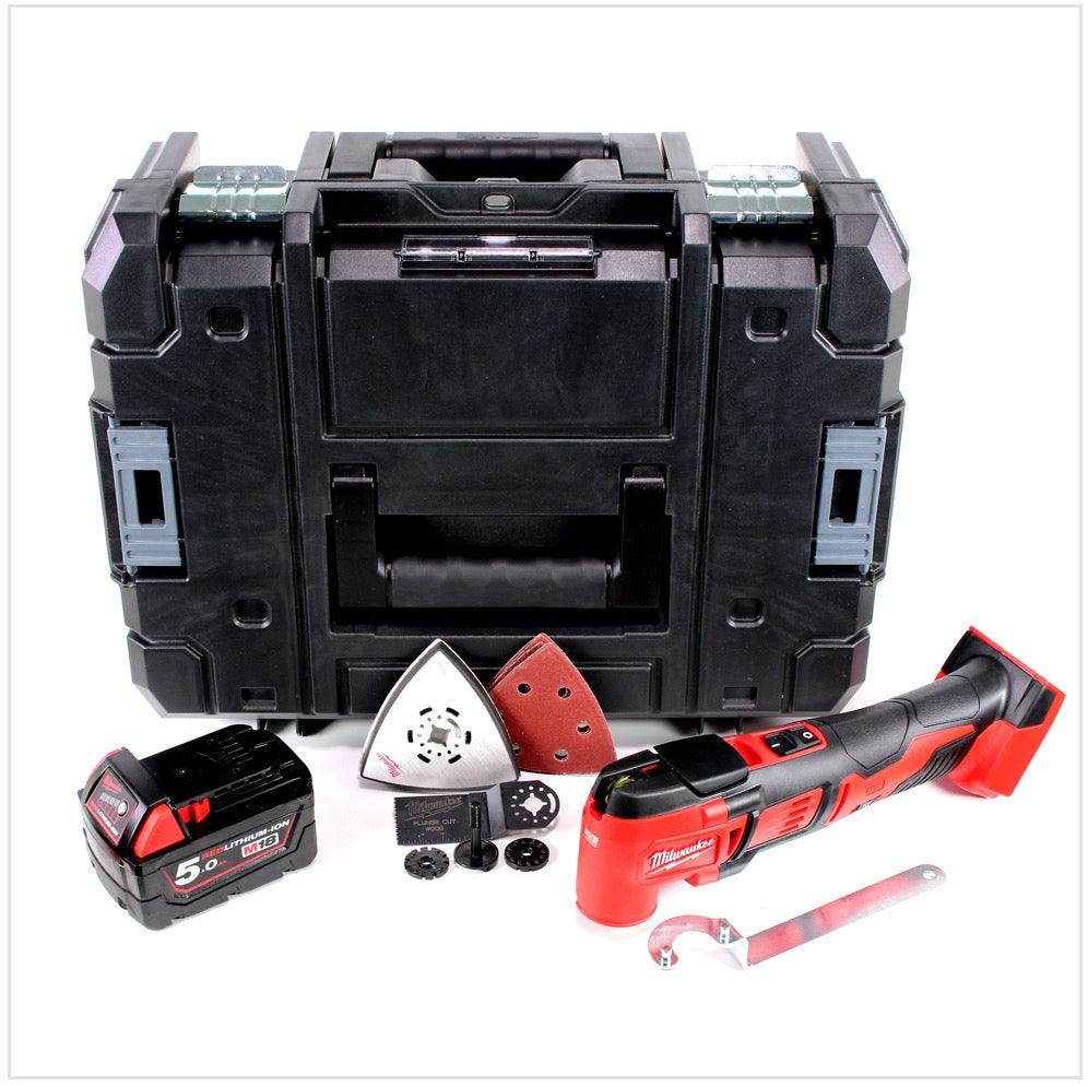 Milwaukee M18 BMT 18 V Akku Multi Funktions Werkzeug in Stanley Box + M18 B5 5,0 Ah Akku - Toolbrothers