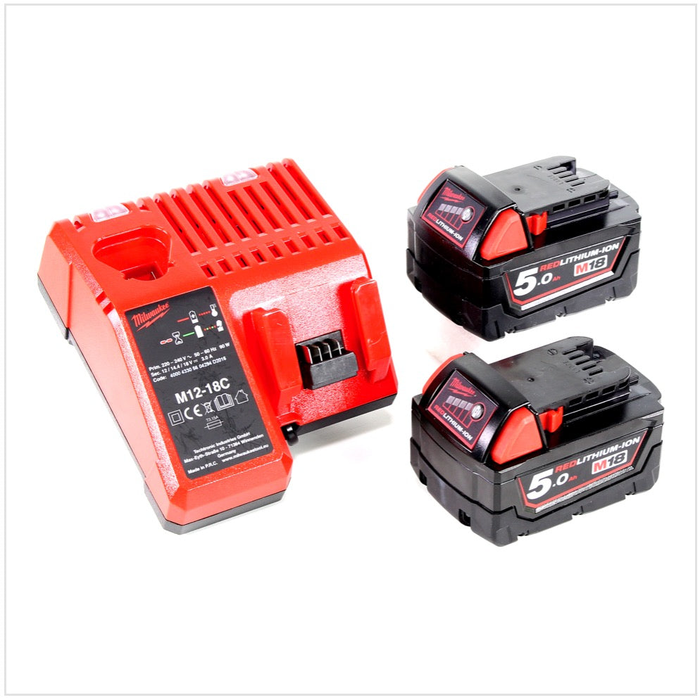 Milwaukee M18 BMT - 502 18 V Akku Multi Funktion Werkzeug in Stanley Box + 2x M18 B5 5,0 Ah Akku + M12-18C Ladegerät - Toolbrothers