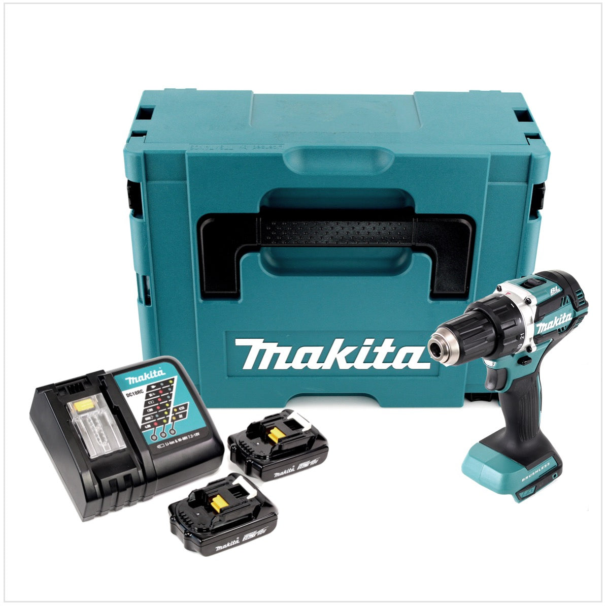 Makita DDF 484 RAJ Akku Bohrschrauber 18 V 54 Nm Brushless + 2x Akku 2,0 Ah + Ladegerät + Makpac - Toolbrothers