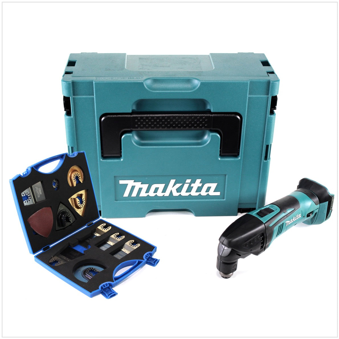 Makita DTM 50 ZJ 18V Li-Ion Akku Multifunktionswerkzeug Solo im Makpac + WellCut MT-20 Klingen Set, ohne Akku, ohne Ladegerät - Toolbrothers