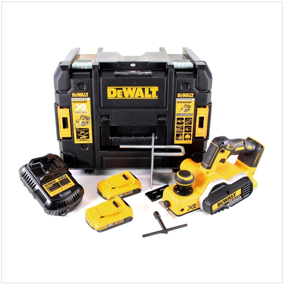 DeWalt DCP 580 D2 Akku Hobel 18V 82mm + 2x Akku 2,0Ah + Ladegerät + TSTAK - Toolbrothers