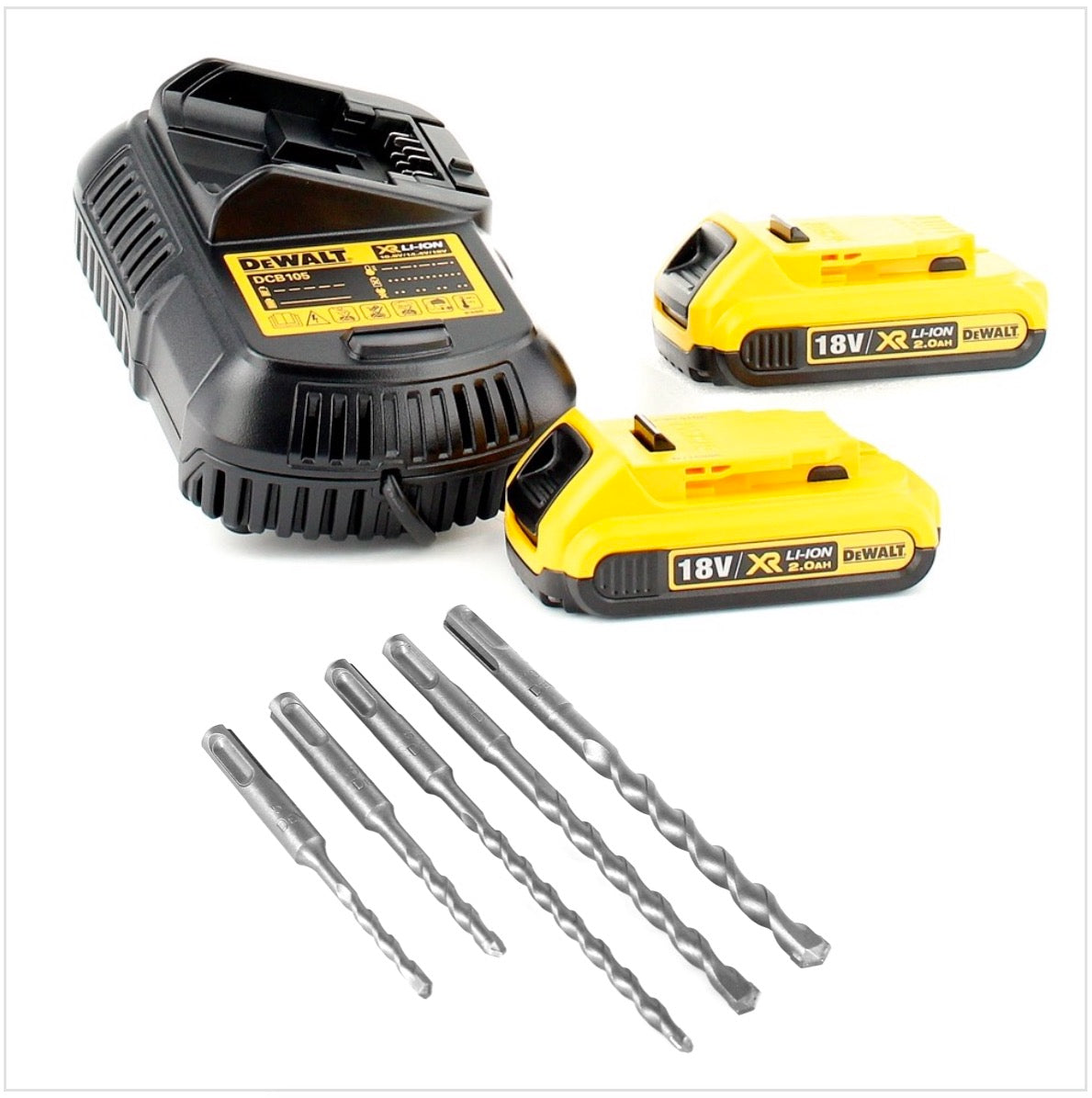 DeWalt DCH 273 D2 Akku Drehbohrhammer 18V 2,1J SDS-Plus Brushless + 2x Akku 2,0Ah + Ladegerät + 5x Bohrer + TSTAK - Toolbrothers