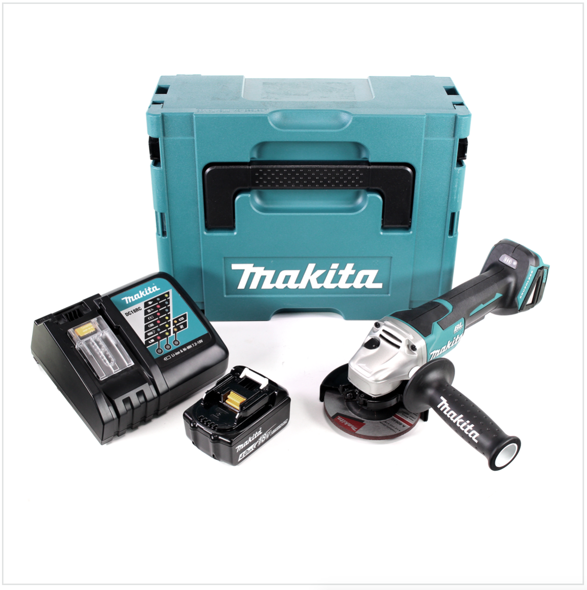 Makita DGA 455 RM1J Akku Winkelschleifer 18 V 115mm Brushless + 1x Akku 4,0Ah + Ladegerät + Makpac - Toolbrothers