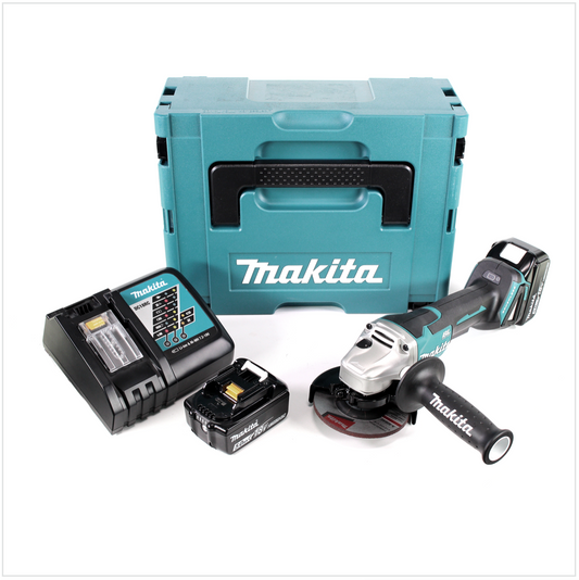 Makita DGA 455 RTJ Akku Winkelschleifer 18 V 115mm Brushless + 2x Akku 5,0Ah + Ladegerät + Makpac - Toolbrothers