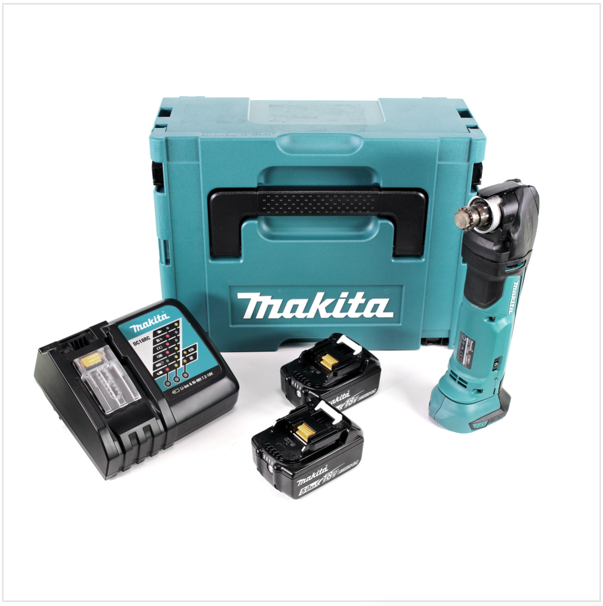 Makita DTM 51 RTJ 18V Li-Ion Akku Multifunktionswerkzeug im Makpac + 2x BL 1850 B 5,0 Ah Li-Ion Akku + Schnellladegerät - Toolbrothers