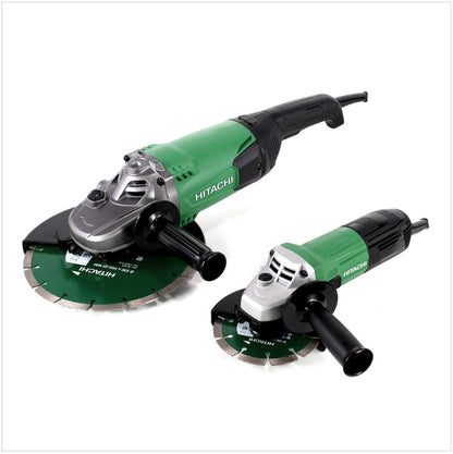 Hitachi Winkelschleifer Set 2.0 G 23ST 230 mm - 2000 W + G 13STA 125 mm - 600 W inkl. 2 x Diamant Trennscheibe - Toolbrothers