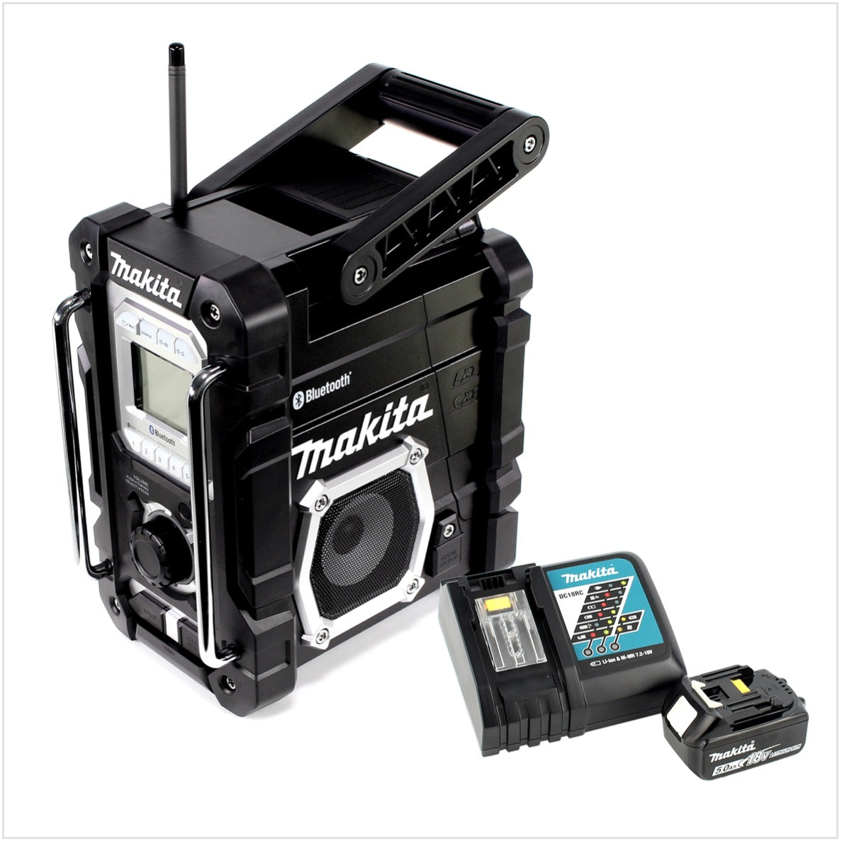 Makita DMR 108 B 7,2 - 18 V Akku Baustellen Radio mit Bluetooth Schwarz + 1x BL 1850 B 18V - 5,0 Ah Akku + DC 18 RC Ladegerät - Toolbrothers